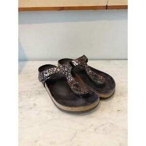 Birkenstock Gizeh Sandals Womens Size 37 Black Metallic Leather Comfort Shoes
